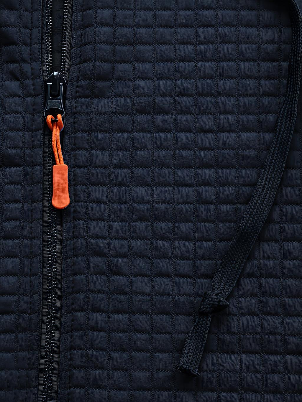 Men'S Fashion Hooded Color-Block Waffle Jacket, Zipper with Drawstring Coat, Suitable for Daily Commute, Outdoor Casual Sports Jacket - Navy