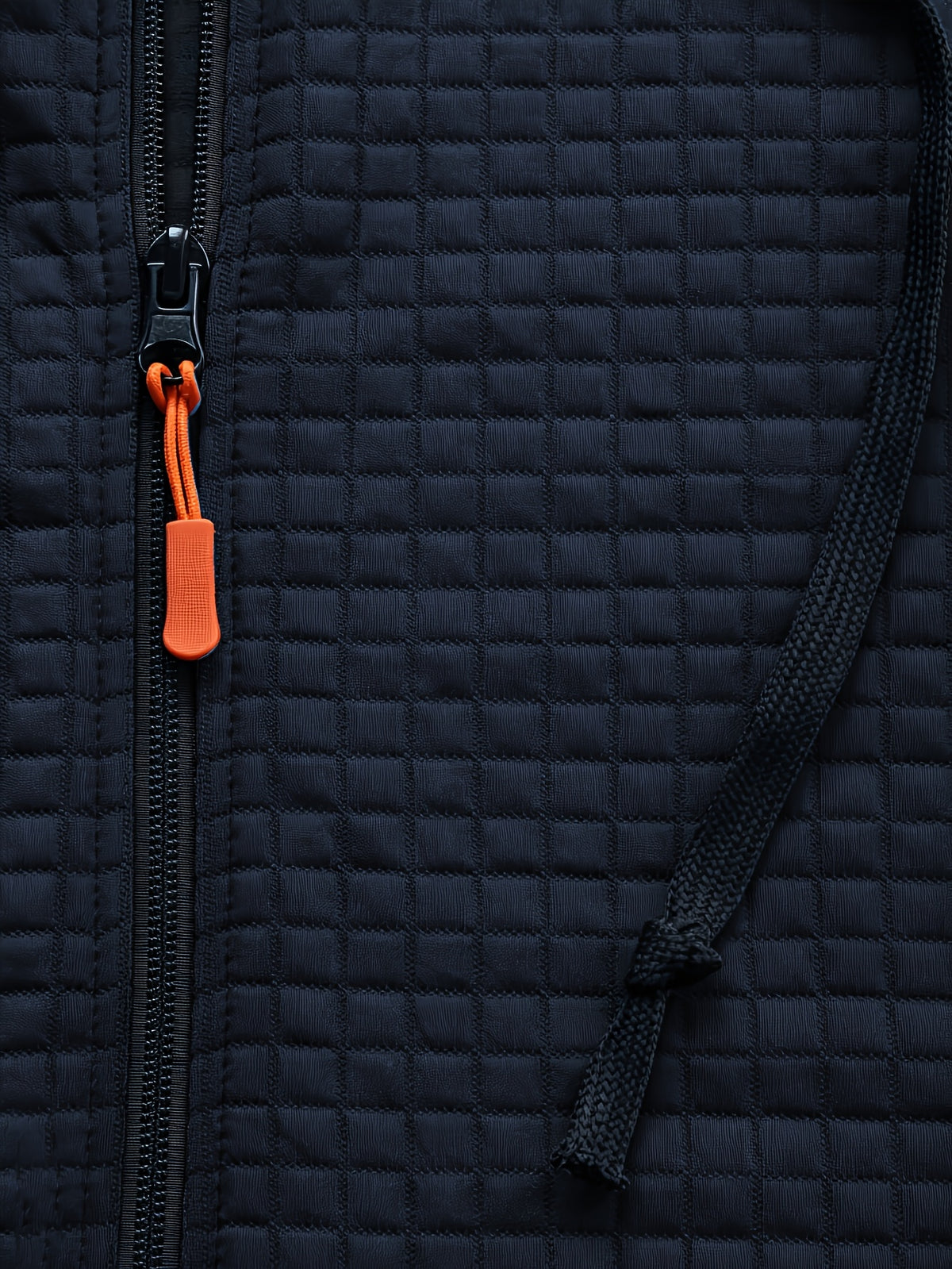 Men'S Fashion Hooded Color-Block Waffle Jacket, Zipper with Drawstring Coat, Suitable for Daily Commute, Outdoor Casual Sports Jacket - Navy