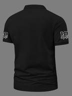 Fashion Men's Short-Sleeve POLO Sporty Style City Letter Layered Digital Print Polo Shirt - Black