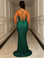 New Fashion Sequin Patchwork Women's Long Dress, Gorgeous and Elegant Ball Gown, Slim-Fit High-Waist Women's Long Dress, Off-Shoulder and Backless Evening Gown for Birthday Parties, Anniversaries, Concerts, Travel Photoshoots, Christmas Dress - Dark Green