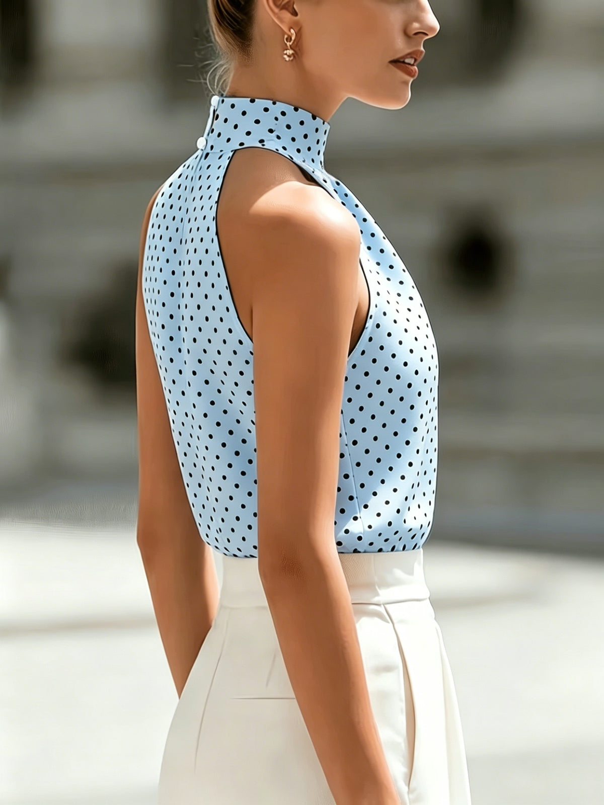 Polka Dot Halter Neck Tank Top, Sleeveless Inner/Outer Wear for Women, Summer Apparel - Mixed Color 1