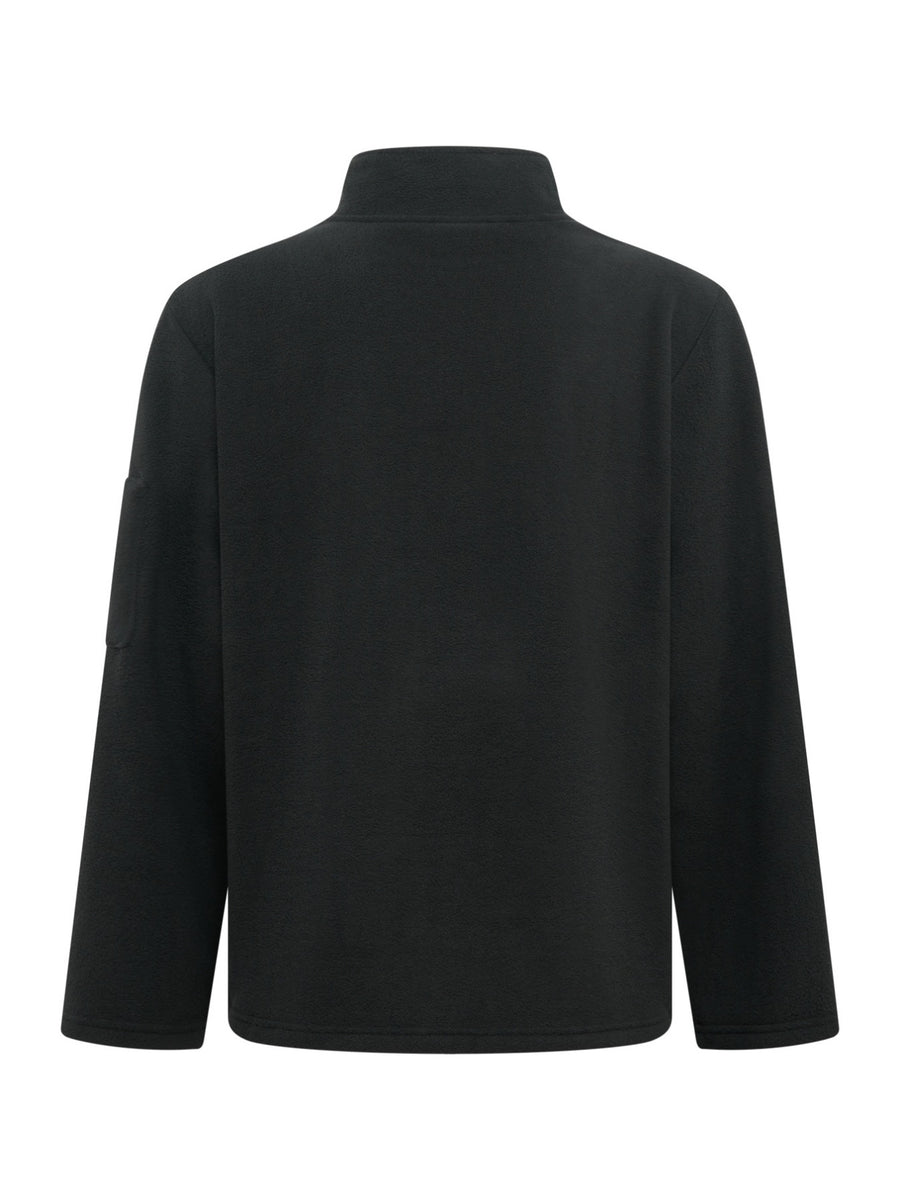 Men'S Autumn Winter Trendy Fleece Jacket, All-Match Style with Multiple Pockets, Casual Commute Top, New Men'S Techwear Stand-Collar Jacket with Full Zipper, Fashionable Print Top - Black