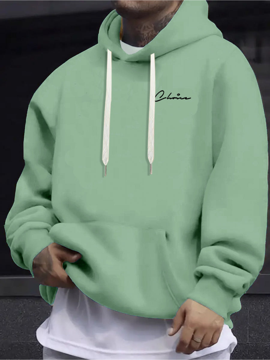 Print, Men'S Casual And Cozy Hoodies, Trendy Long Sleeve Hooded Sweatshirt, Casual Versatile Top for Autumn Winter - Bean Green