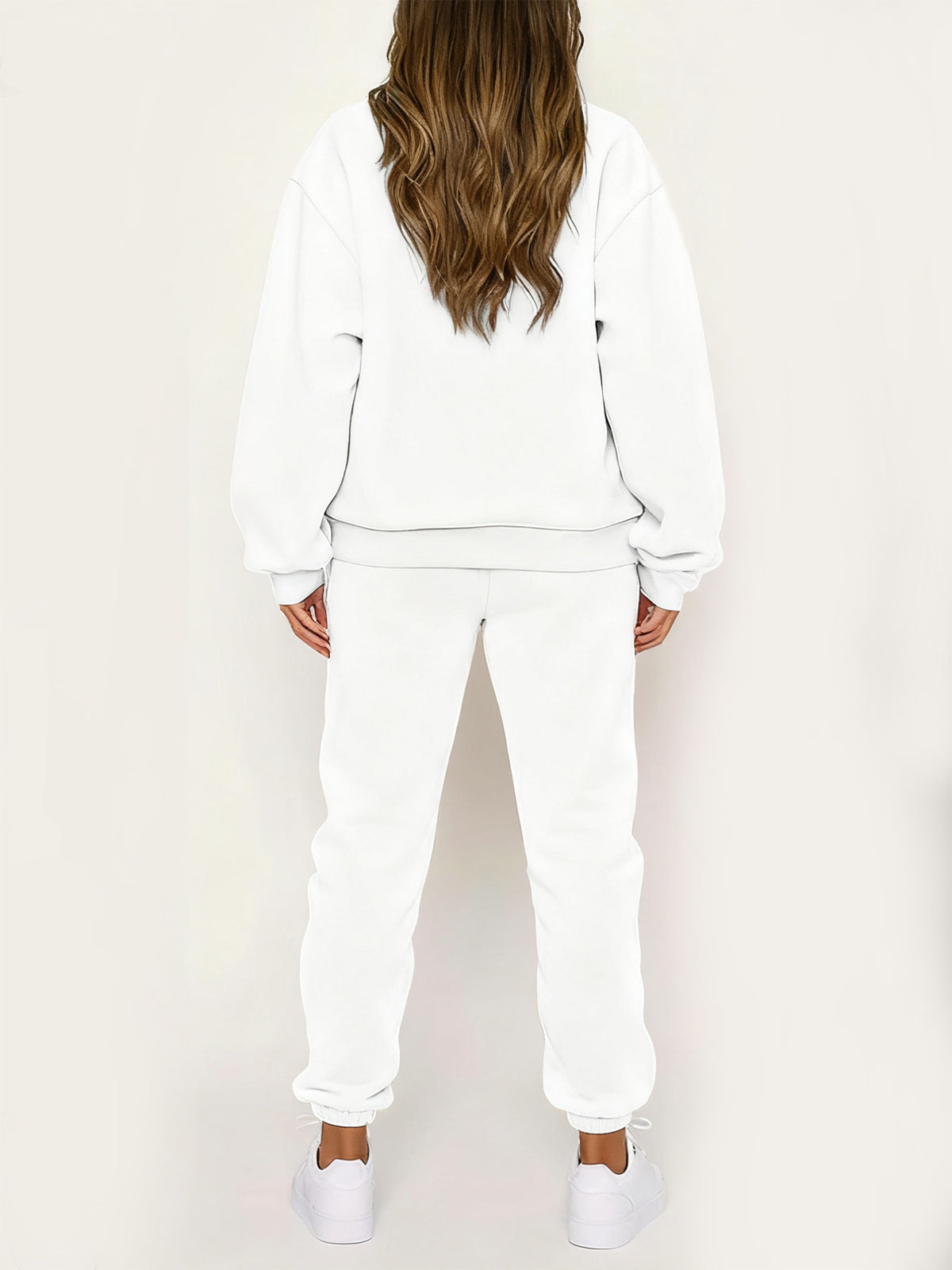 Women'S Two-Piece Set Featuring a Round Neck Sweatshirt And Pants, Designed with Prints, Suitable for Autumn And Winter with Fleece - White