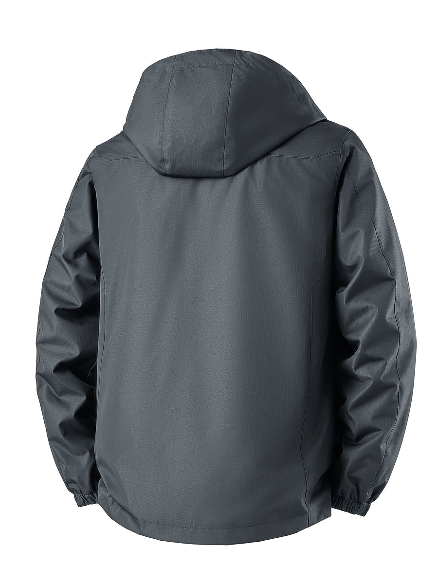 Norway Element Print Jacket Autumn Winter Men'S Outdoor Sports Mountaineering, Hiking Solid Color Jacket Hooded Easy Versatile Youth Fashion Thin Travel Casual Outerwear Men - Grey