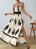 Stylish and Elegant Women's Long Dress, Beachwear Print Wrap Dress for Vacation - Off-white