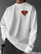 Superman Vintage Distressed Shield Logo Print, Men'S Breathable Athletic Long Sleeve T-Shirt, 100% Round Neck Casual Base Layer, Comfortable And Skin-Friendly for Sports, Exercise, Daily Outings - White