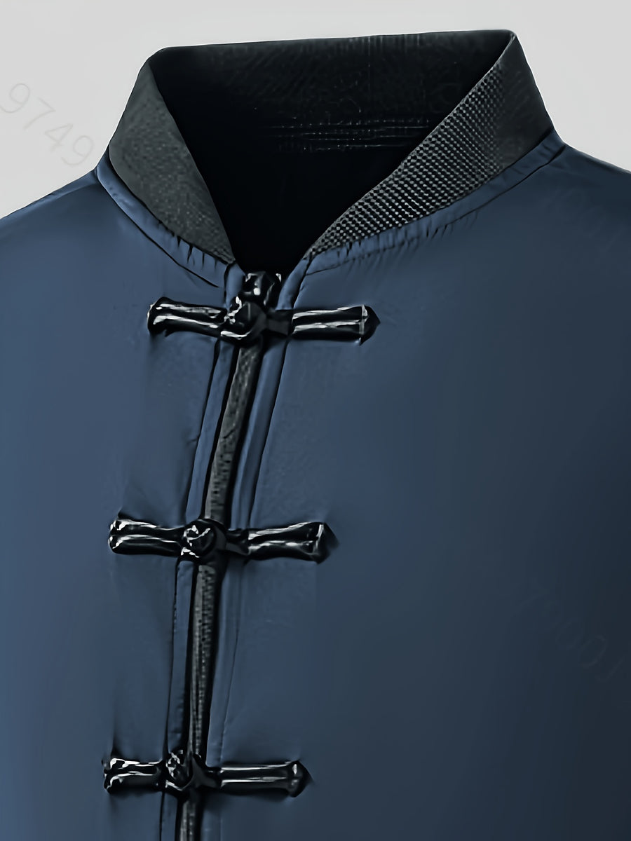 Men'S Easy Solid Color Classic Version Jacket Light And Thin Jacket, Comfortable Upper Body, New Chinese National Style Tang Suit, China-Chic, Versatile Casual Wear, Matching Coat - Navy Color