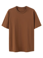 Men's New Style Pure Cotton Short Sleeve Crew Neck T-Shirt with Palm Tree Sunset Print, Suitable for Vacation, Daily Casual Wear, Comfortable, Soft, Breathable, Summer Essential - Coffee Color