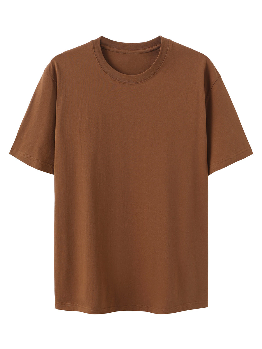 Men's New Style Pure Cotton Short Sleeve Crew Neck T-Shirt with Palm Tree Sunset Print, Suitable for Vacation, Daily Casual Wear, Comfortable, Soft, Breathable, Summer Essential - Coffee Color