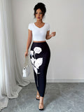 Women Sexy High Waist Floral Print Bodycon Maxi Skirt Casual Party Vacation Skirt And Niannian Selection - Black
