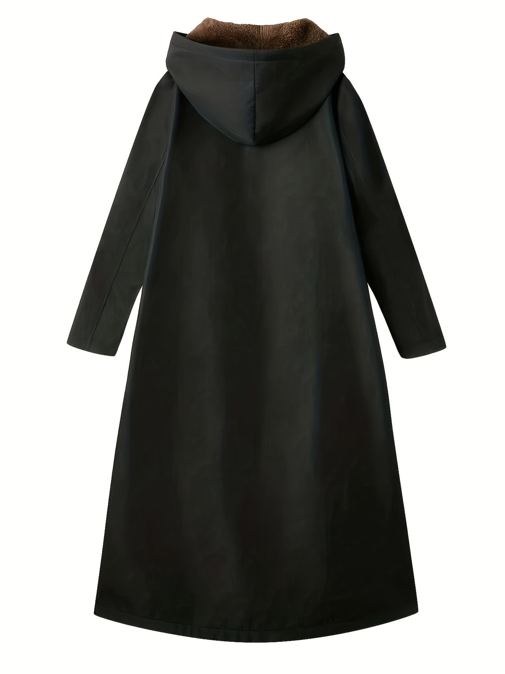 Women'S Plush Lined Hooded Long Warm Trench Coat - Black