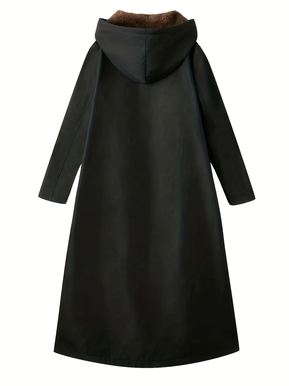 Women'S Plush Lined Hooded Long Warm Trench Coat - Black