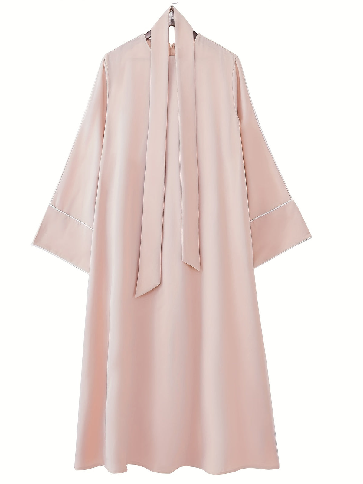 1pc Fashion Pullover Abaya, Simple Style Dress with Middle Eastern Muslim Conservative Belt - Apricot