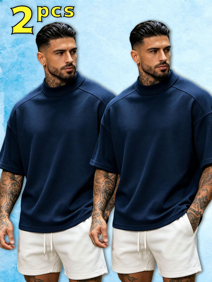 2pcs Men's Short-Sleeve T-Shirt, Loose Fit with Drop Shoulders, Trendy, Soft, Skin-Friendly, Refreshing, Durable, Casual, Lightweight, Versatile for Sports, Spring/Summer Streetwear, Commuting, Daily Essentials - Mixed Color 2