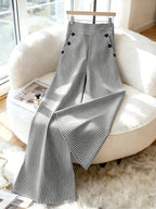 New Korean Style Spring And Summer Fashion Easy Elegant Black And White Striped Trousers, High-Waisted Straight Loose Casual Women'S Pants - Black And White Stripes