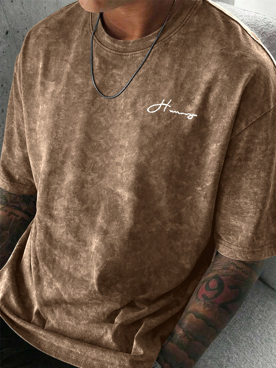 Minimalist Letter Pattern Short Sleeve, Outdoor Street Style Men'S Distressed T-Shirt - Coffee Color