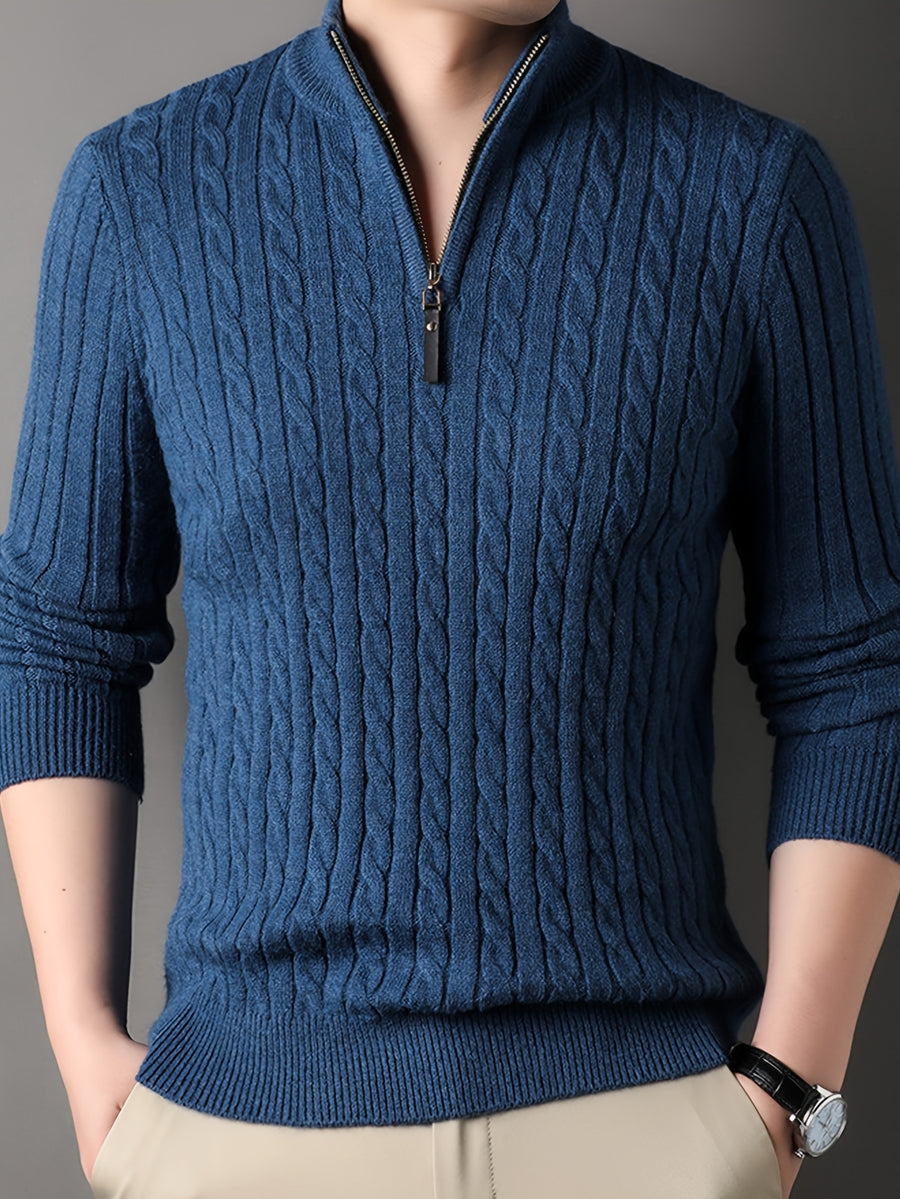 New Autumn Men's Knitted Pullover, Soft and Comfortable, Close-Fitting, Urban Outdoor Fashion, Casual Autumn Wear - Blue