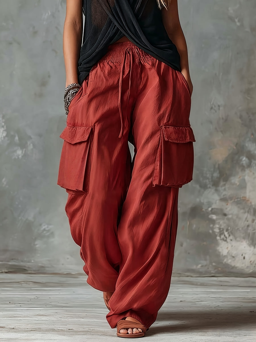 Women'S Elegant Casual Outdoor Pocket Cargo Pants - Brick Red