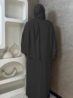 1pc And Abaya One-Piece Dress, Prayer Jilbab Fashionable, Elegant And Casual Solid-Colored Puff Sleeve Suitable for Daily Wear. Loose And Comfortable Women'S Abaya Robe - Black