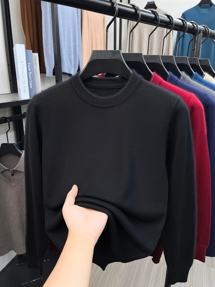 [Wading Whale OBM] 1pc Spring/Autumn New Men'S Knit Pullover Sweater, Old Money Style Solid Color Striped Round Neck Long Sleeve Knit Pullover for Men, Business Casual Fashion Striped Sweater, Suitable for Spring, Autumn - Black