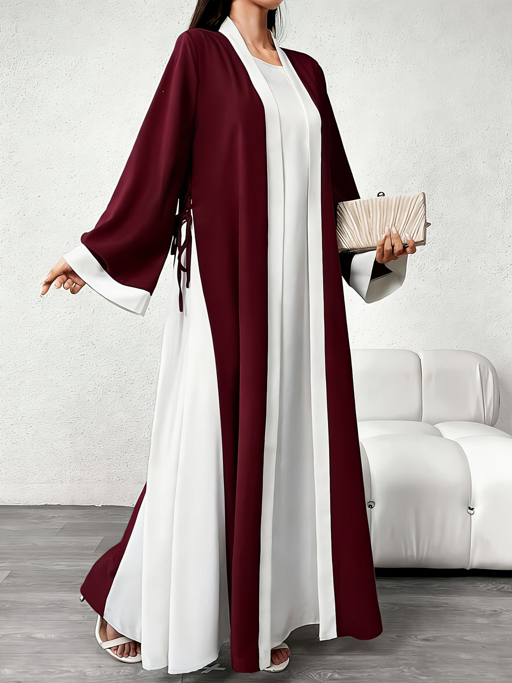 Middle Eastern Muslim Lady's Elegant and Casual Cardigan Robe Loose Abayas Robe as a Fashionable and Casual Commuting Coat Ladies' Robes for Ramadan Eid Al-Fitr Eid Al-Gahur Festival - Burgundy