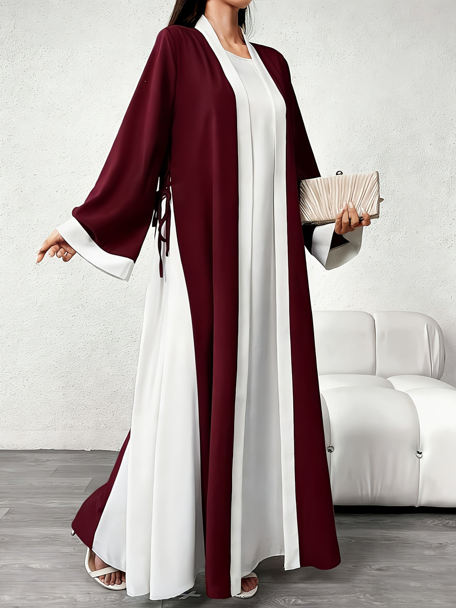 Middle Eastern Muslim Lady's Elegant and Casual Cardigan Robe Loose Abayas Robe as a Fashionable and Casual Commuting Coat Ladies' Robes for Ramadan Eid Al-Fitr Eid Al-Gahur Festival - Burgundy