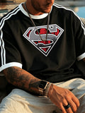 Officially Licensed by Warner Bros. - Men'S 100% Crew Neck Short Sleeve T-Shirt. This New Summer 2026 Style Features a Breathable, Skin-Friendly Fabric with a Superman Print That Exudes a Fresh, Summery Vibe. The Contrasting Stripes Add a Sporty - Black