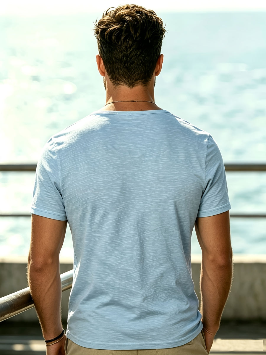 Men's Summer Small V-Neck Short-Sleeve Soft Versatile Basic T-Shirt 2pcs - Blue + Blue 7