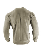Men'S Casual V-Neck Cardigan Jacket, Retro 3D Jacquard Texture, Button-Front with Double Pockets, Knit Fabric Long Sleeve Top for Commute, Shopping, And Social Gatherings, Light Casual Business Style, Spring/Autumn Relaxed Fit - Khaki