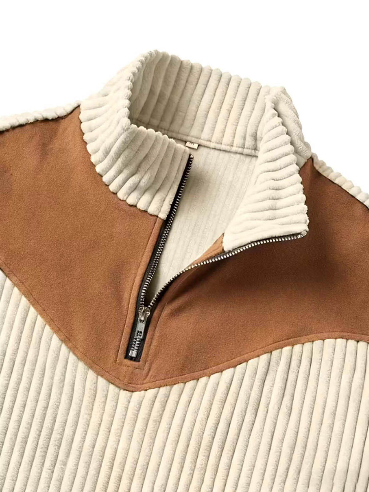 A 3pcs Men's Top Featuring Ribbed Cable-knit with Brown Block Design, Stand-up Collar, and Zipper Closure, Suitable for Both Daily Commutes and Formal Occasions, Offering a Casual yet Elegant Look - Black + Apricot + White