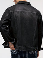 Men's Casual Fashion Denim Jacket, Relaxed Fit Street Style Denim Coat with Button Closure - Black