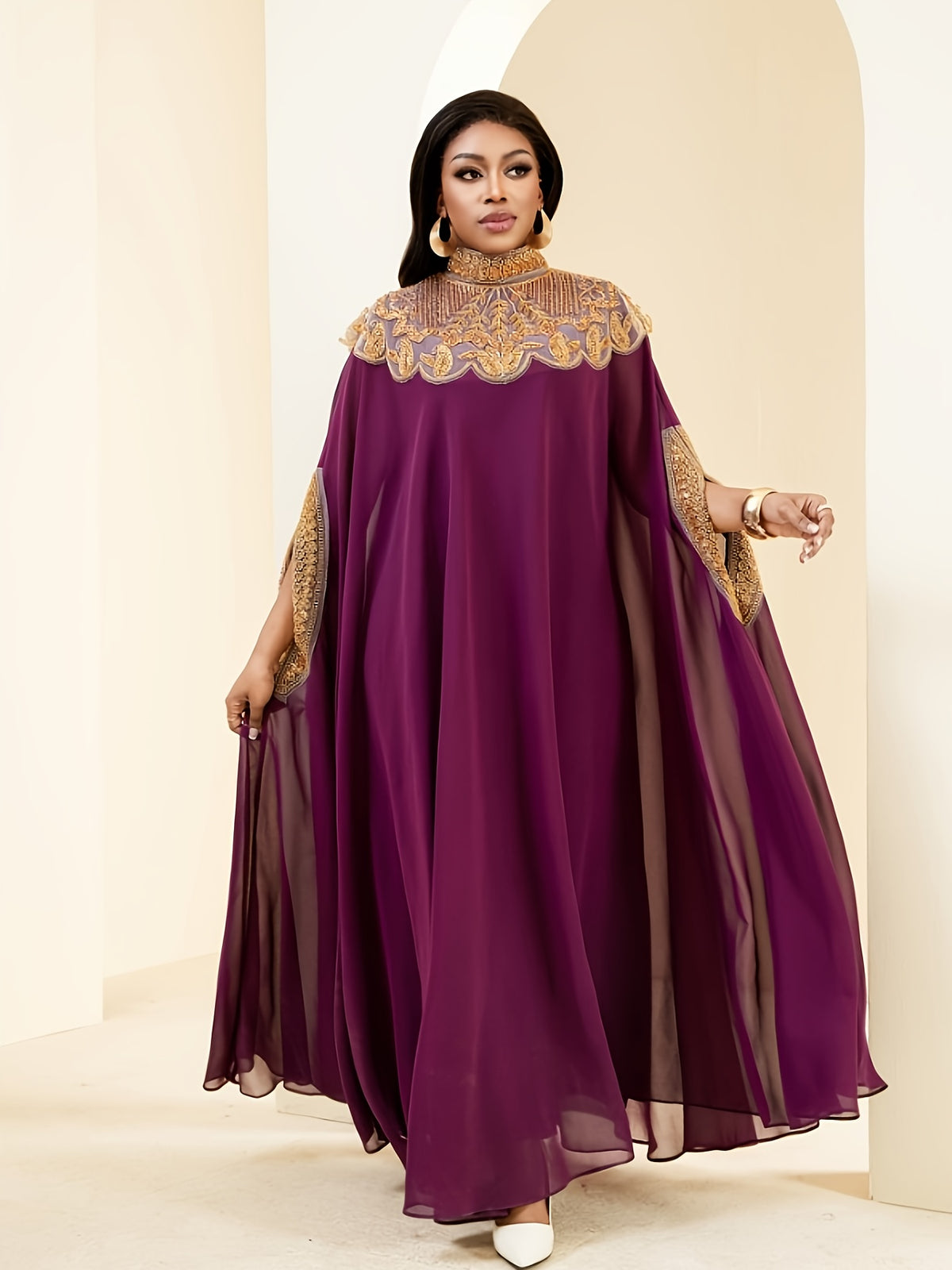 Elegant Women's Evening Gown - Stand Collar Hand-beaded Lace Formal Party Dress, All-Season Wear, High-Quality Fabric, Slim-Fit Cut, Two-Piece Set - Deep Red