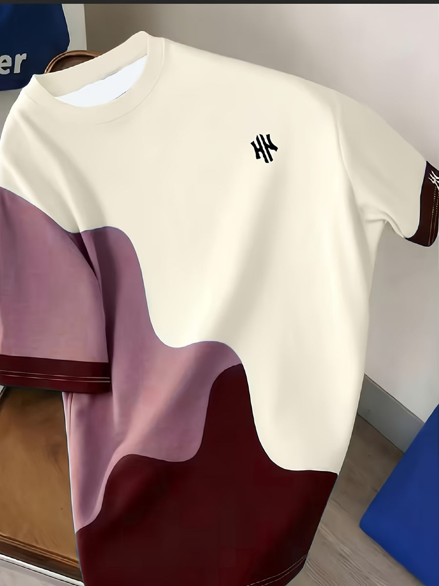 Printed Design-Not Textured] 2026 Summer New Men's Short Sleeve T-Shirt Men's Color-Block Round Neck Casual Short Sleeve T-Shirt - Mixed Color 1