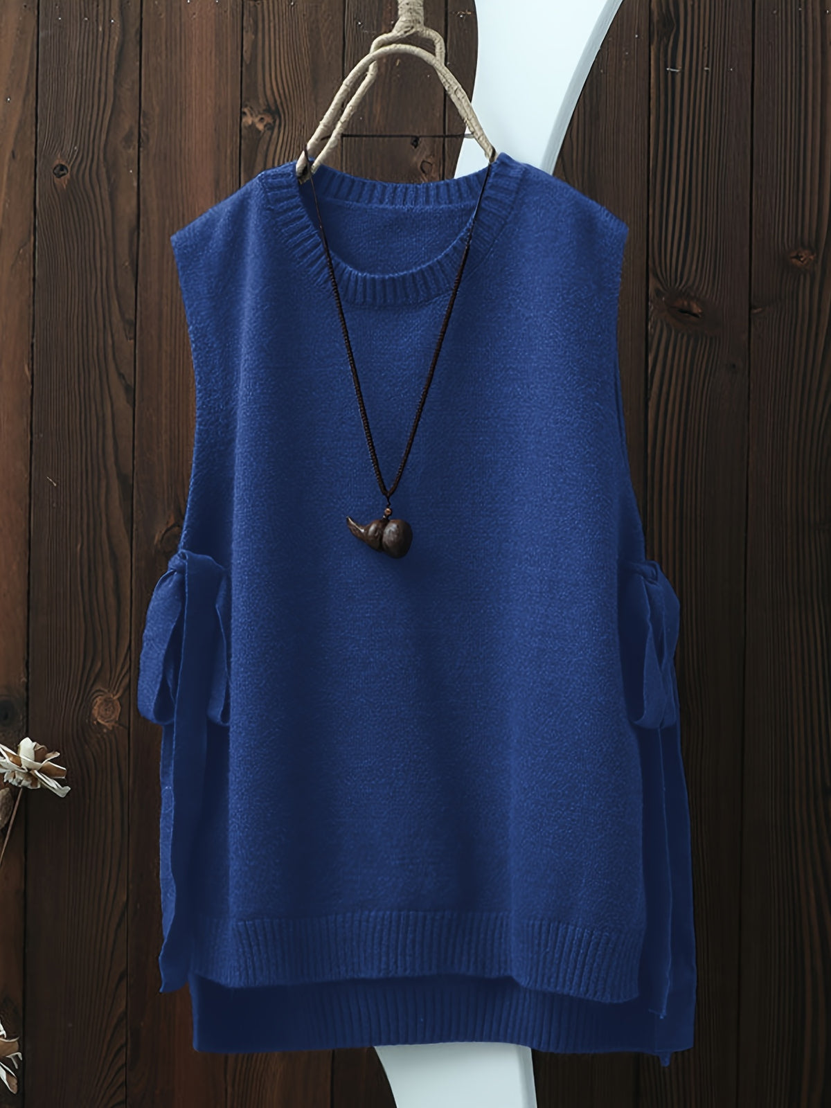 Women'S Spring Autumn Casual Fashion Niche Chic Vintage Easy Solid Round Neck Vest Sleeveless Side Slit Tie-Up Short Front Long Back Design Temperament Daily Versatile Quality Premium Gentle Elegant Loose Lazy Style Outerwear Sleeveless Camisole Top - Blue