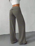 Women's Wide- Trousers - Wide- Pants with Striped, Wide-Legged Trousers Suitable for Spring/Summer, Machine Washable Elegant Wide Pants for, Casual & Semi-Formal Wear, Non- Wide Trousers - Green