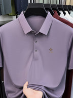[Villa Le Water OBM] Summer Men'S Lapel Polo Shirt, Fashionable And Versatile Light Luxury Top, Business Casual Breathable Short Sleeve T-Shirt, Suitable for Daily Work Wear - Purple
