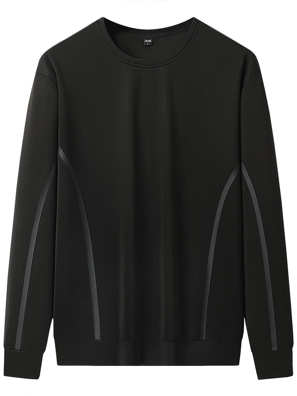 Men's Crewneck Sweatshirt, a Versatile Casual Top for Spring and Autumn, Featuring Side Line Detailing. Suitable for Daily Commutes, Streetwear Outings, Light Sports, and Casual Gatherings, This Basic Men's Sweatshirt Is Easy to Pair with Any Outfit - Black
