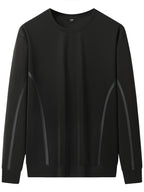 Men's Crewneck Sweatshirt, a Versatile Casual Top for Spring and Autumn, Featuring Side Line Detailing. Suitable for Daily Commutes, Streetwear Outings, Light Sports, and Casual Gatherings, This Basic Men's Sweatshirt Is Easy to Pair with Any Outfit - Black