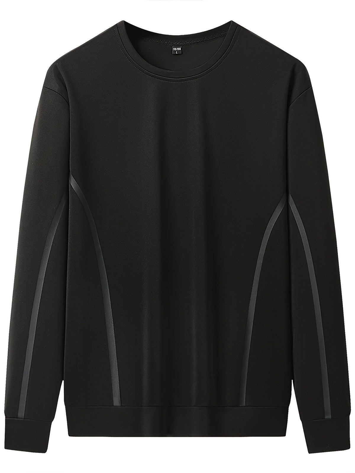 Men's Crewneck Sweatshirt, a Versatile Casual Top for Spring and Autumn, Featuring Side Line Detailing. Suitable for Daily Commutes, Streetwear Outings, Light Sports, and Casual Gatherings, This Basic Men's Sweatshirt Is Easy to Pair with Any Outfit - Black