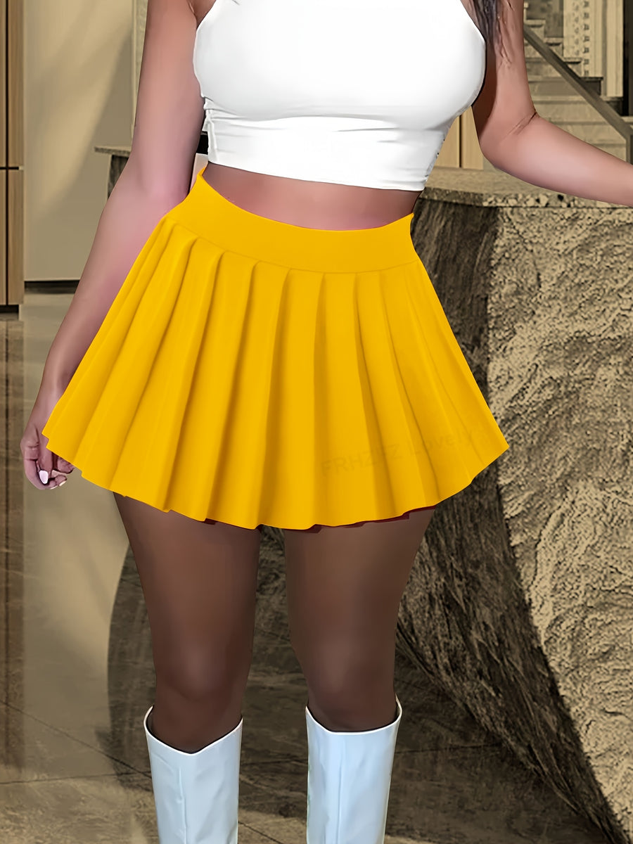 Solid Color Versatile High-Waist Pleated Mini Skirt - Flattering And Stylish for Women - Golden