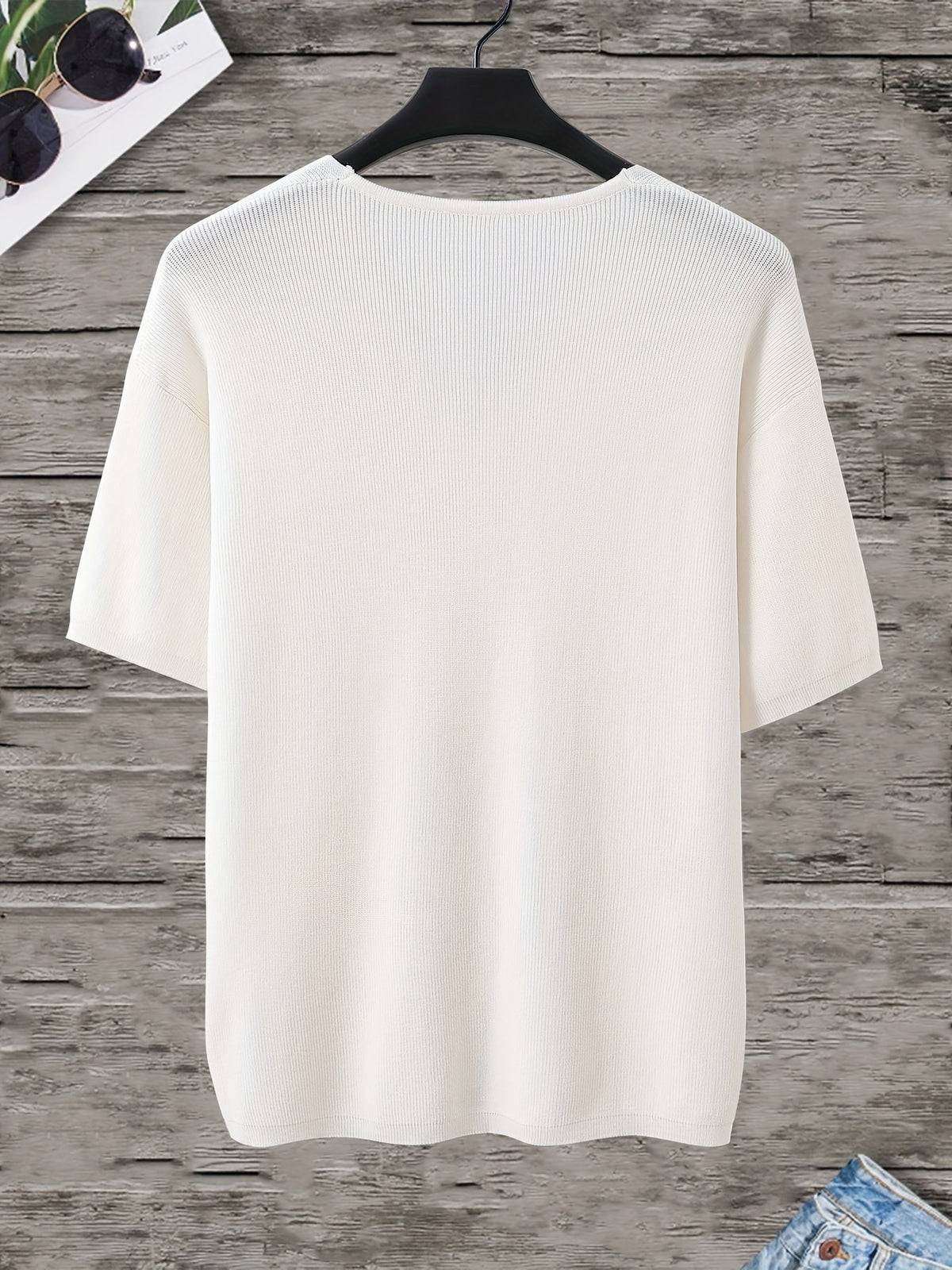 Men'S Loose-Fitting Short-Sleeve Pullover with a V-Neck And Dropped Shoulders, Knit - White