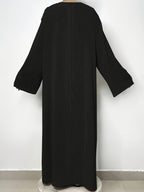 Solid Color Crew Neck Split Modest Dress, Elegant Long Sleeve Maxi Length Easy Dress, Women'S Clothing - Black