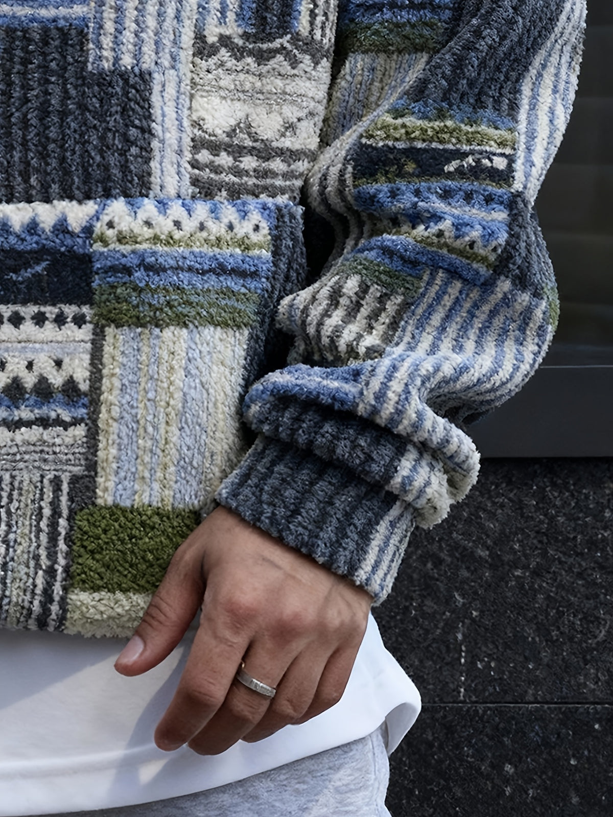 Men's Trendy Printed Hooded Zip-Up Plush Sweatshirt with Large Pockets, Soft, Comfortable, Thick, and Warm Fabric, Suitable for Daily Streetwear, Commuting, Casual Outings, Parties, and Social Gatherings, New Autumn/Winter Long-Sleeve Sweatshirt - Sky Blue