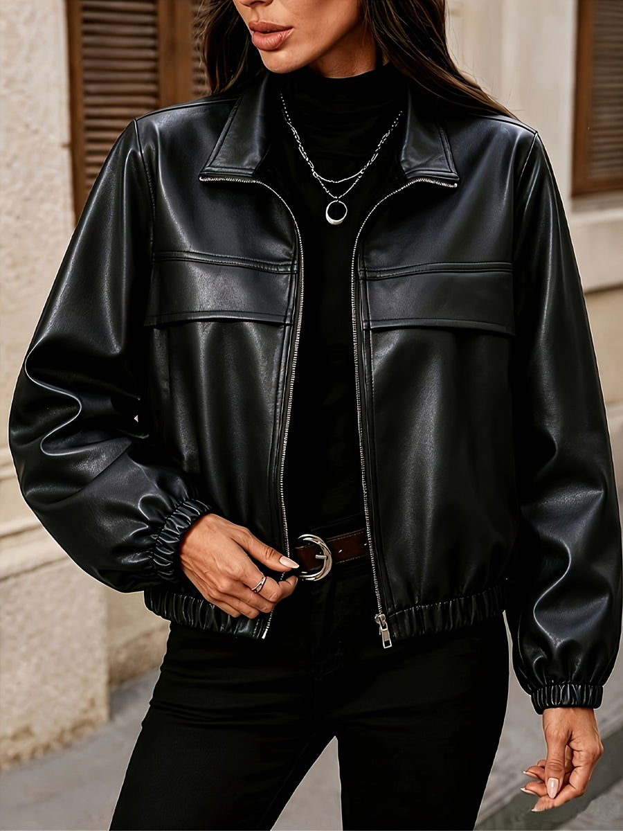 Women'S Short Jacket, Elastic Hem Coat, Commuter All-Match Women'S Jacket, Fashion Street Style "Gaven" - Black