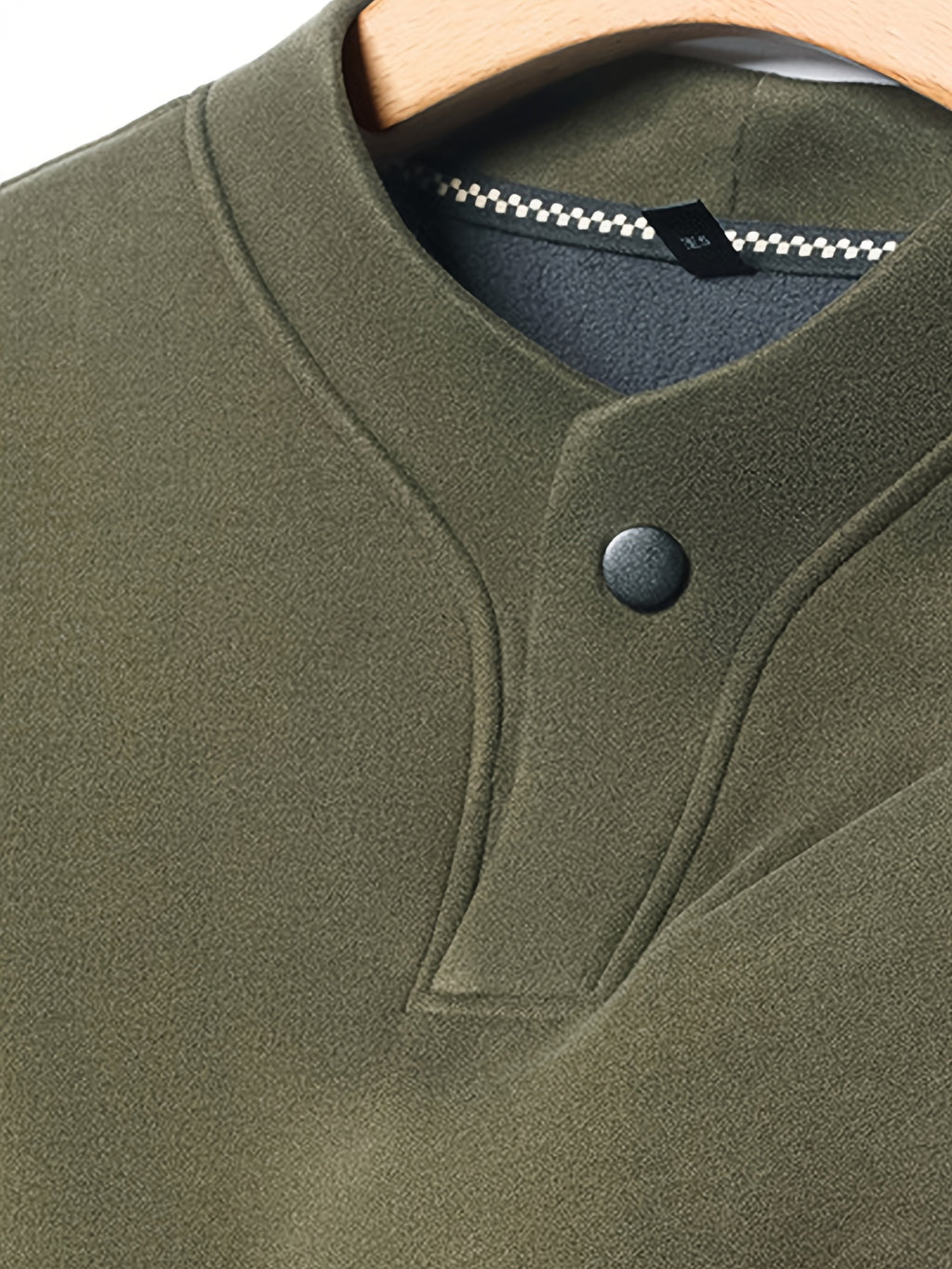 Men'S Single-Button Henley Collar Fleece Long Sleeve Top, Solid Color Minimalist Design Without LOGO, Light Luxury Easy Men'S Style - SINBOS - Bean Green