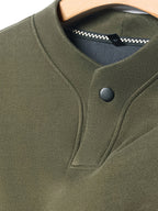 Men'S Single-Button Henley Collar Fleece Long Sleeve Top, Solid Color Minimalist Design Without LOGO, Light Luxury Easy Men'S Style - SINBOS - Bean Green