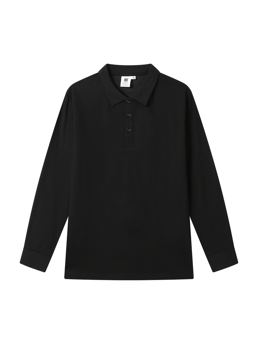 High-End Business Casual Men'S Long Sleeve Polo Shirt - Black