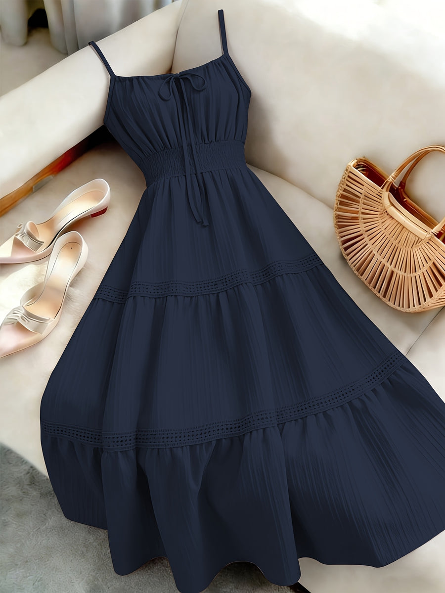 Dress, Lace Detail, Elegant Design, Suitable for Beach, Vacation, And Casual Wear - Navy Color