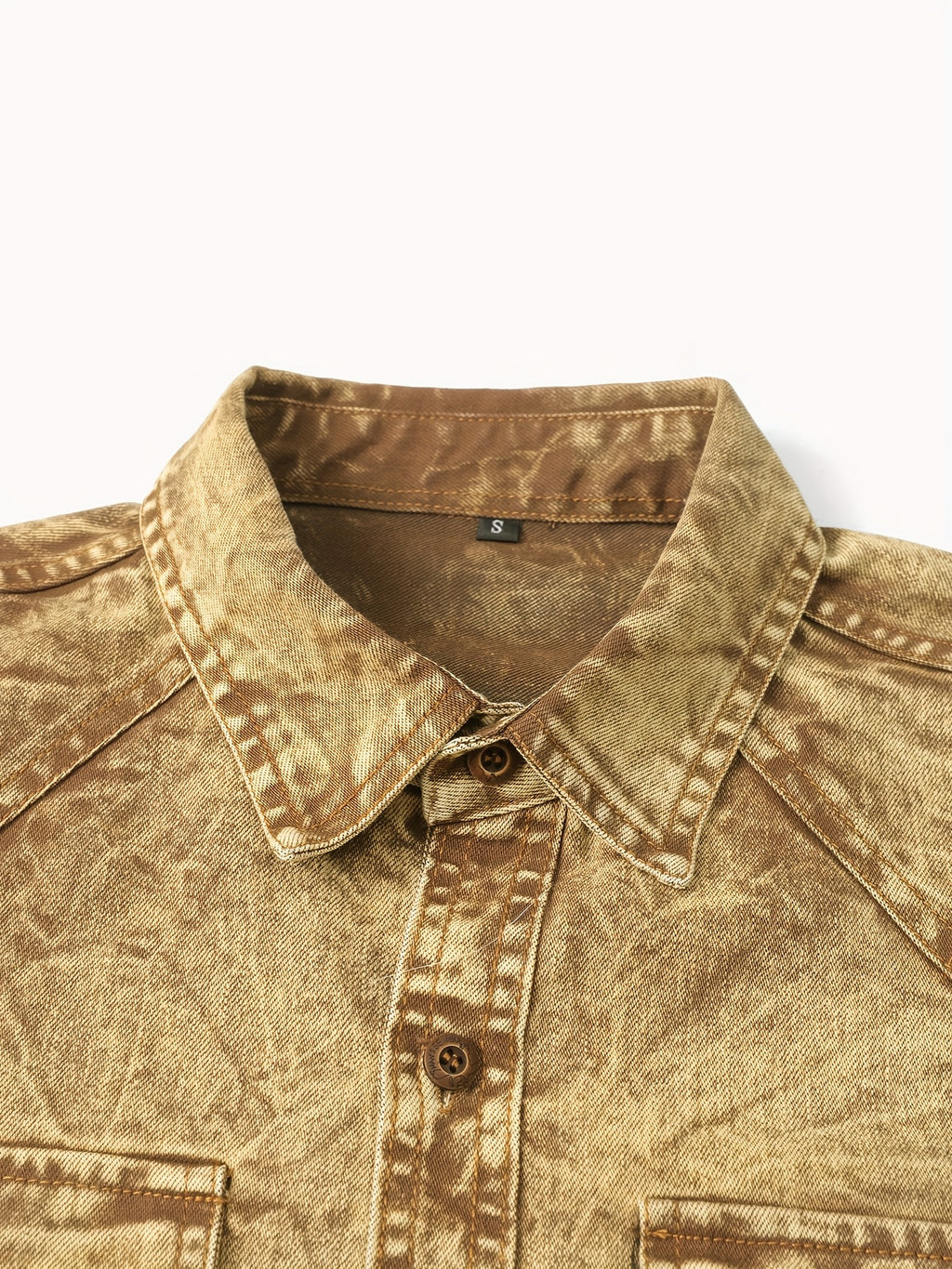 Men'S Retro Denim Shirt Long Sleeve Fashion New Shirt Casual High-End Double Pocket Washed Denim Shirt Lapel Shirt Classic Blue Versatile Top Handmade Denim Popular Denim Shirt Men'S - Yellowish-brown